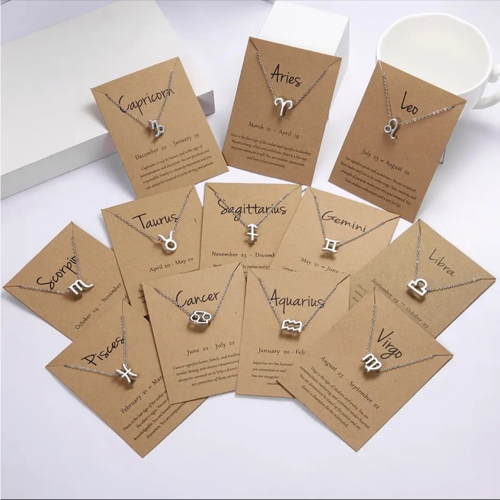 Zodiac Sign Pendant Necklaces Silver Tone Constellation Jewelry Charm Horoscope